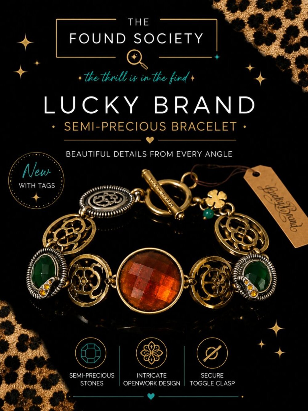 Lucky Brand Semi-Precious Stone Mixed Metal Bracelet | NWT